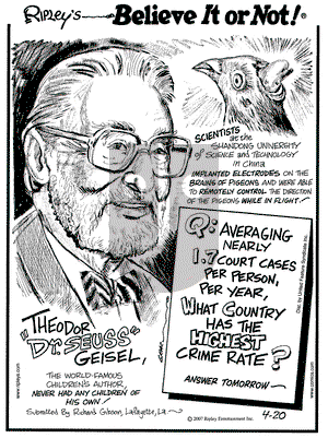 Ripley's Believe It or Not on Friday April 20, 2007 Comic Strip