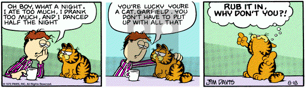Garfield on Saturday August 18, 1979 Comic Strip