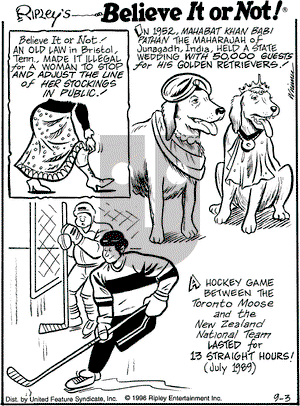 Ripley's Believe It or Not on Tuesday September 3, 1996 Comic Strip