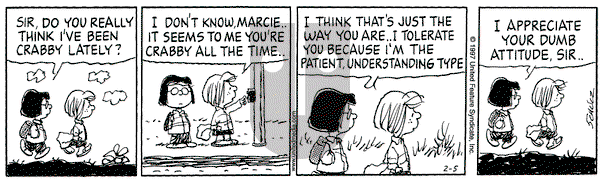 Peanuts on Wednesday February 5, 1997 Comic Strip