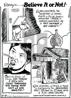 Ripley's Believe It or Not on Monday March 5, 2001 Comic Strip