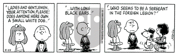 Peanuts on Monday April 22, 1996 Comic Strip