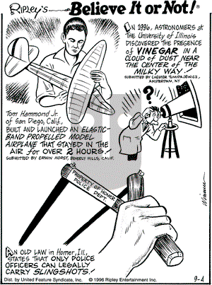 Ripley's Believe It or Not on Wednesday September 4, 1996 Comic Strip