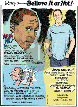 Ripley's Believe It or Not on Saturday January 30, 2010 Comic Strip