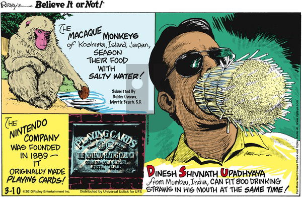 Ripley's Believe It or Not on Sunday March 10, 2013 Comic Strip