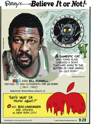 Ripley's Believe It or Not on Tuesday September 29, 2015 Comic Strip