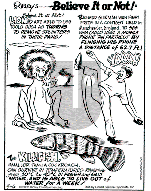 Ripley's Believe It or Not on Friday September 6, 2002 Comic Strip