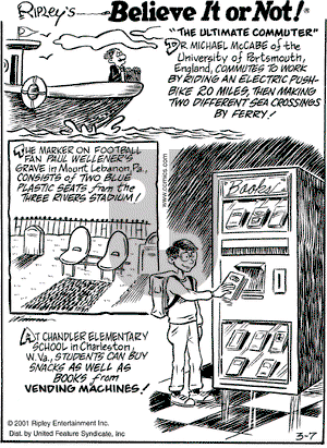 Ripley's Believe It or Not on Monday March 26, 2001 Comic Strip