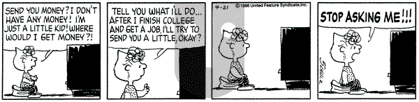 Peanuts on Monday April 21, 1986 Comic Strip
