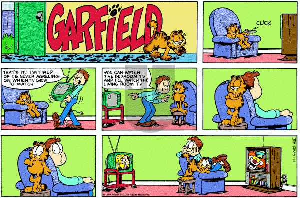 Garfield on Sunday November 11, 1990 Comic Strip