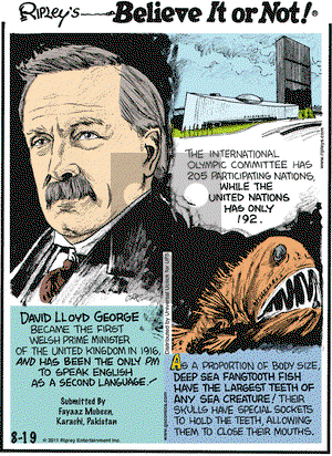 Ripley's Believe It or Not on Friday August 19, 2011 Comic Strip