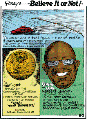 Ripley's Believe It or Not on Friday June 8, 2012 Comic Strip