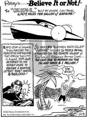 Ripley's Believe It or Not on Friday December 3, 1999 Comic Strip