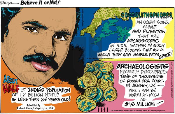 Ripley's Believe It or Not on Sunday November 11, 2012 Comic Strip