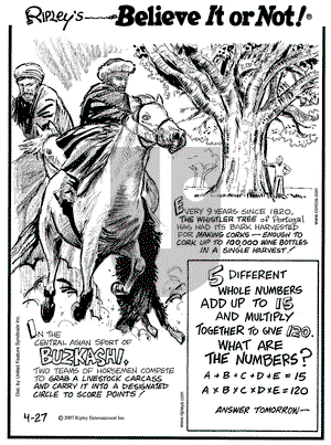 Ripley's Believe It or Not on Friday April 27, 2007 Comic Strip