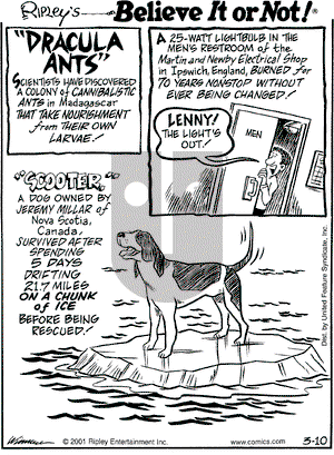 Ripley's Believe It or Not on Saturday March 10, 2001 Comic Strip