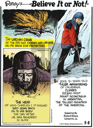 Ripley's Believe It or Not on Saturday March 8, 2014 Comic Strip