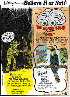 Ripley's Believe It or Not on Monday April 28, 2014 Comic Strip