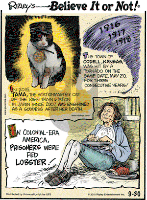 Ripley's Believe It or Not on Wednesday September 30, 2015 Comic Strip