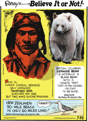 Ripley's Believe It or Not on Thursday July 30, 2015 Comic Strip
