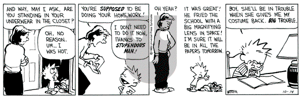 Calvin and Hobbes on Saturday October 14, 1989 Comic Strip