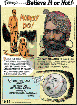 Ripley's Believe It or Not on Monday October 19, 2015 Comic Strip