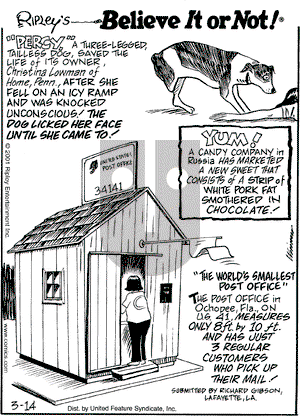 Ripley's Believe It or Not on Wednesday March 14, 2001 Comic Strip
