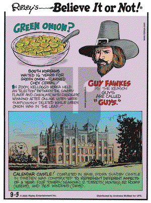Ripley's Believe It or Not on Thursday September 3, 2020 Comic Strip