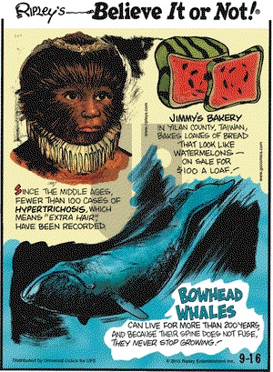 Ripley's Believe It or Not on Wednesday September 16, 2015 Comic Strip