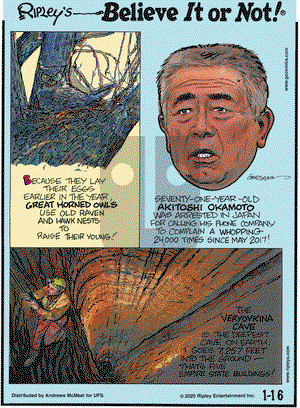 Ripley's Believe It or Not on Thursday January 16, 2020 Comic Strip