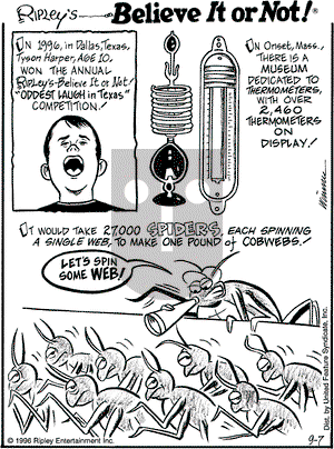 Ripley's Believe It or Not on Saturday September 7, 1996 Comic Strip