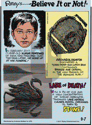 Ripley's Believe It or Not on Thursday September 7, 2017 Comic Strip