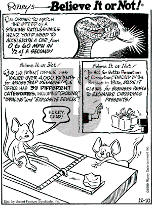 Ripley's Believe It or Not on Friday December 10, 1999 Comic Strip