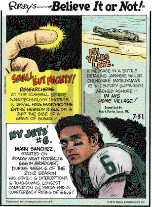 Ripley's Believe It or Not on Friday July 31, 2015 Comic Strip