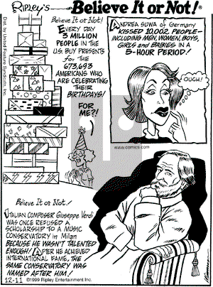 Ripley's Believe It or Not on Saturday December 11, 1999 Comic Strip