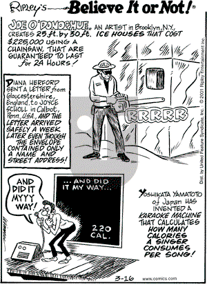Ripley's Believe It or Not on Friday March 16, 2001 Comic Strip