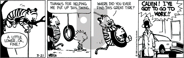 Calvin and Hobbes on Friday March 21, 1986 Comic Strip