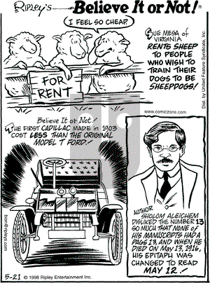 Ripley's Believe It or Not on Thursday May 21, 1998 Comic Strip