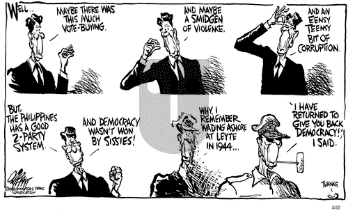 Pat Oliphant on Saturday March 22, 1986 Comic Strip