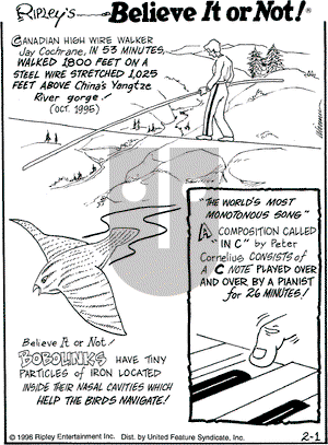 Ripley's Believe It or Not on Thursday February 1, 1996 Comic Strip
