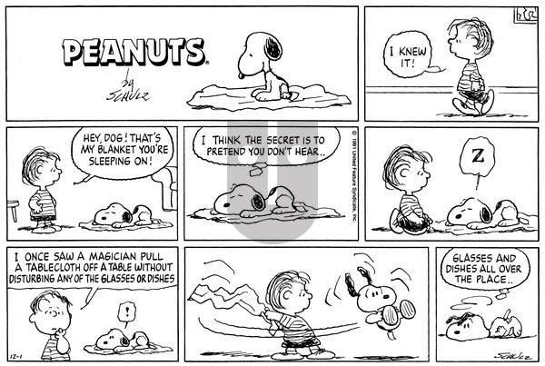 Peanuts on Sunday December 1, 1991 Comic Strip