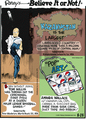 Ripley's Believe It or Not on Friday August 26, 2011 Comic Strip