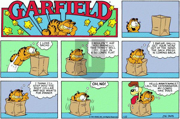 Garfield on Sunday January 22, 1984 Comic Strip