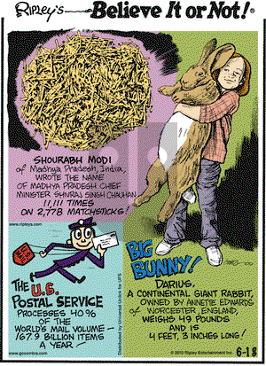 Ripley's Believe It or Not on Monday June 18, 2012 Comic Strip