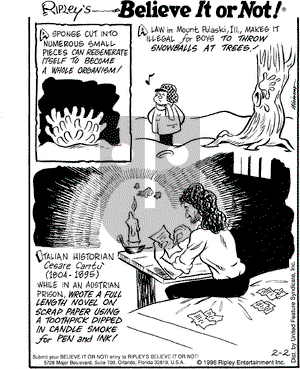 Ripley's Believe It or Not on Friday February 2, 1996 Comic Strip