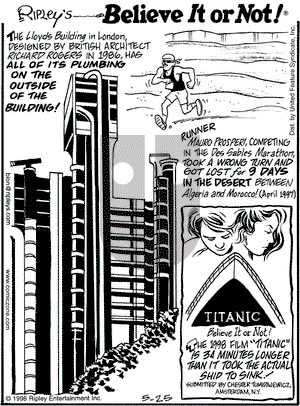 Ripley's Believe It or Not on Monday May 25, 1998 Comic Strip