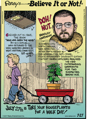 Ripley's Believe It or Not on Thursday July 27, 2017 Comic Strip