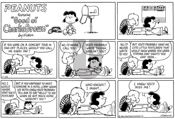 Peanuts on Sunday November 22, 1981 Comic Strip