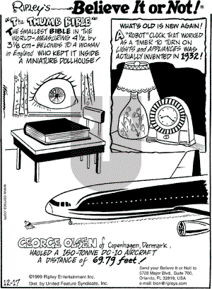 Ripley's Believe It or Not on Friday December 17, 1999 Comic Strip