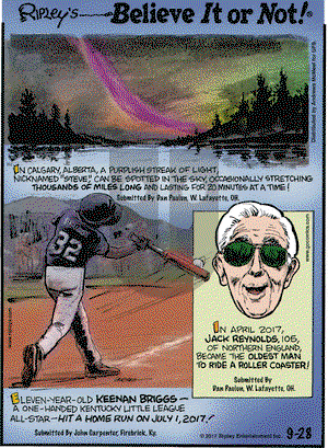 Ripley's Believe It or Not on Thursday September 28, 2017 Comic Strip